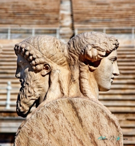 Double faced pillars called hermai Panathenaic Stadium Athens