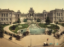Palace Longchamps Marseilles France view photochrome print postcard