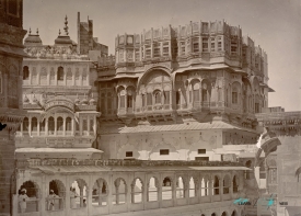 Photograph of palace buildings in the Mehrangarh Fort taken by Lala Deen Dayal in the 